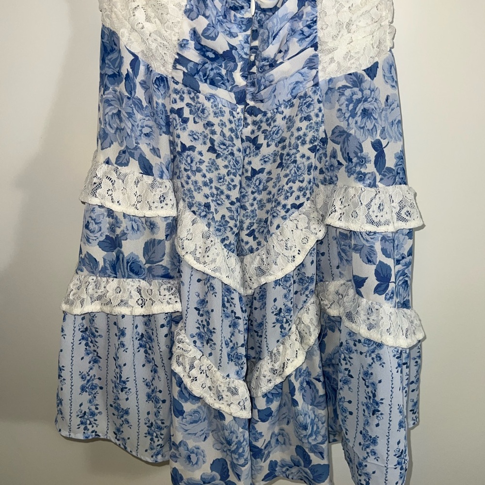 Altar'd state Aderny Floral Mini Dress Floral Blue and White Dress small - Picture 14 of 16
